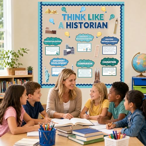 47Pcs Science Bulletin Board Classroom Decoration Think Like A Historian Bulletin Board Back to School History Theme Cutouts Social Studies Wall Decor for Middle School Office Classroom Supplies