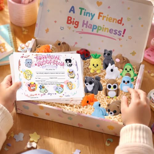 30 Pack Mystery 3D Printed Animal Figurines with 30 Adoption Cards, Articulated Mini Animal Desk Pets, Flexible Fidget Toys, Party Favors and Gifts, Classroom Reward, for Teacher - style: Classroom Style