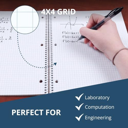 ROARING SPRING Science Lab Notebook, 4x4 Graph Ruled, 50 Numbered Carbonless Sets, 11" x 9", White/Blue Paper, Proudly Made in USA, Hard Board Cover - style: Single Book