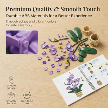 Botanicals Orchid Kit for Adults – 832Pcs Purple Charm Phalaenopsis Toy Building Blocks, Artificial Flower Bouquet with Pot, Lifelike Plant Decor for Home Office, Unique Gifts for Girls, Mom, Wife