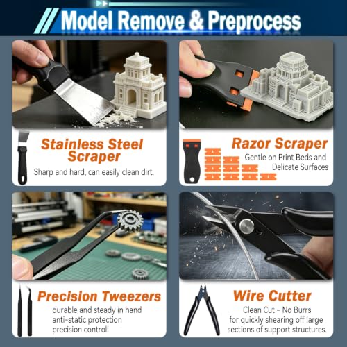 56Pcs 3D Printer Tool Kit for FDM & SLA, Includes Nozzle Unclogging, Support Removal, Model Polishing & Calibration Tools, with Portable Organized Storage Bag