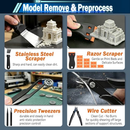 56Pcs 3D Printer Tool Kit for FDM & SLA, Includes Nozzle Unclogging, Support Removal, Model Polishing & Calibration Tools, with Portable Organized Storage Bag