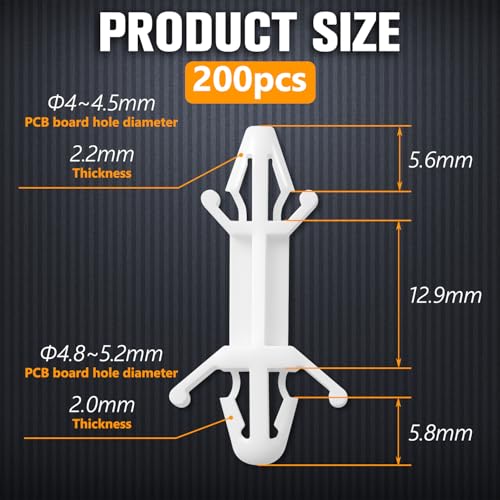 Marsui 200 Pcs Nylon PCB Standoffs, Double Head Push in Clips, 12.9mm - size: 12.9mm