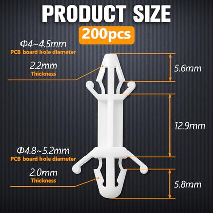 Marsui 200 Pcs Nylon PCB Standoffs, Double Head Push in Clips, 12.9mm - size: 12.9mm