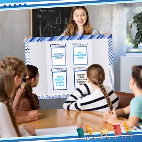 Skyygemm 92 Pcs Science Fair Board Set Scalloped Trim Titles,Blue Boho - style: Blue Boho