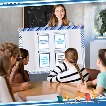 Skyygemm 92 Pcs Science Fair Board Set Scalloped Trim Titles,Blue Boho - style: Blue Boho