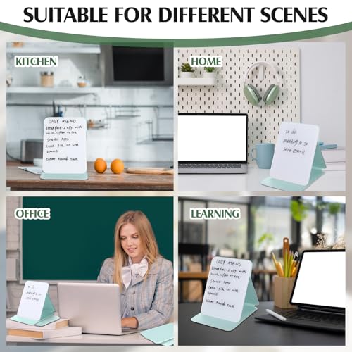 Dunzoom 2 Sets 4 Pcs Small Glass Desktop Whiteboard with Reversable Stand 8x6 Inch Mini Dry Erase White Board Easel with 2 Markers Reusable Desk Notepad for Home Office School Supplies (Green) - color: Green