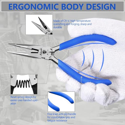 5" Needle Nose Pliers and Flush Cutters Set, 2-Piece Precision Pliers Set, Ultra-Sharp Crafts Diagonal Wire Cutters, Long Nose Pliers for Wire Cutting, Electronics Repair, Craft DIY, Home Use - size: B06/ 013-2Pack