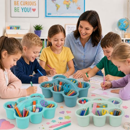 6 Pack Classroom Caddy With Handle for School Supplies, Boho - color: Boho