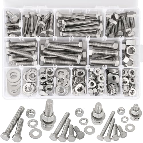 Hakkin 240Pcs Hex Bolts and Nuts Kit Stainless Steel Spring Washers Assortment Kit, 1/4" 5/16", 3/8" 10 SAE Sizes Machine Screws Set with Storage Case - size: A. 1/4 5/16 3/8