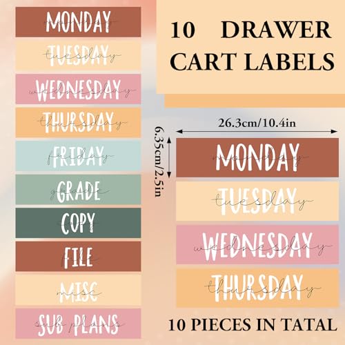 FYSUIMU 10Pcs Rolling Storage Cart Labels Neutral Bohemian Color Drawer Rolling Cart Label for Teacher Office School Classroom Organization - style: Bohemian