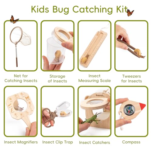 11Pcs Wooden Bug Catcher for Kids, Outdoor Toys for Kids Ages 4-8