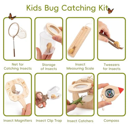 11Pcs Wooden Bug Catcher for Kids, Outdoor Toys for Kids Ages 4-8