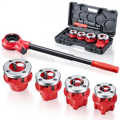 VEVOR Ratchet Pipe Threader Kit with 4 Dies, 1/2" NPT, 3/4" NPT, 1" NPT, 1-1/4" NPT Manual Ratcheting Pipe Threading Tool, Portable Pipes Threader Set with Toolbox for Plumbing Installation & Repair - size: 1/2" - 1-1/4"