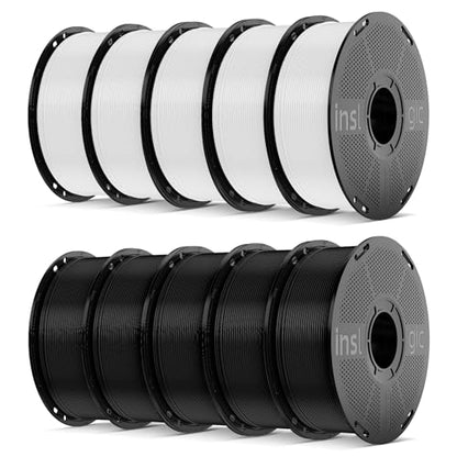 Inslogic Pre-Dried PLA Pro Filament 10kg Bundle, Tough, Black/White - color: Bundle 10kg 5 Black+5 White