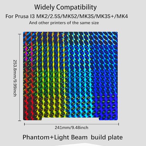 H1H Build Plate for Prusa I3 MK2 MK2.5S MK52 MK3 MK3S MK3S+ MK4, Double Sided Light Beam+Phantom H1H Spring Steel Sheet Plate 241x253.8mm for Prusa 3D Printers. - style: Prusa Series Holographic Plate(H1H)