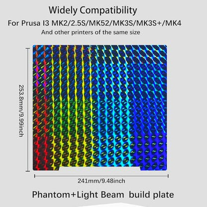 H1H Build Plate for Prusa I3 MK2 MK2.5S MK52 MK3 MK3S MK3S+ MK4, Double Sided Light Beam+Phantom H1H Spring Steel Sheet Plate 241x253.8mm for Prusa 3D Printers. - style: Prusa Series Holographic Plate(H1H)