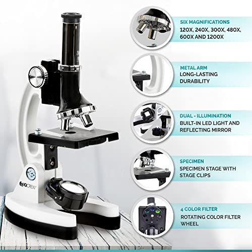 AmScope M30-ABS-KT2-W-TKVB1 1200X White Metal Arm Starter Microscope Kit - style: F) Kit + Telescope