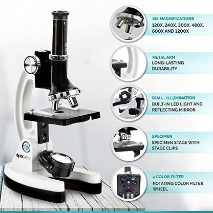 AmScope M30-ABS-KT2-W-TKVB1 1200X White Metal Arm Starter Microscope Kit - style: F) Kit + Telescope