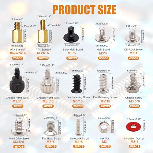 mankk 502PCS Computer Screw Assortment Kit Motherboard Standoffs Screws Laptop Screws for HDD Hard Drive,PC Case,Fan,ATX Case, SSD,CD-ROM - color: Multi-502PCS