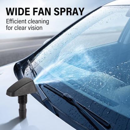 2 PCS Car Front Windshield Washer Nozzles, 360°Windshield Wiper Fluid Sprayer Jet Nozzle Replacement Kit, Durable ABS Automotive Exterior Accessories, Universal for Most Vehicles (Black)
