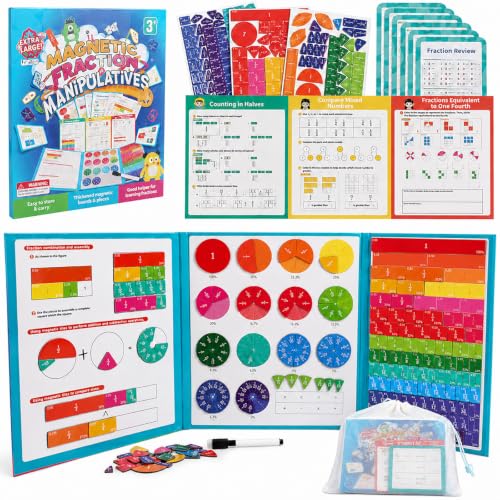 Magnetic Fraction Playbook with Learning Flash Cards, XL Large - color: Blue(xl Size)