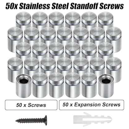 50PCS 1/2 x 3/4 Inch Stainless Steel Standoff Screws, Metal Standoff Pin Wall Sign Mounting Hardware for Hanging Picture Frame Advertising Fixing Nail