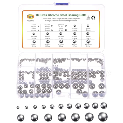 uxcell 390pcs G200 Precision Balls Assortment Kit 1mm - 12.5mm 18 Sizes