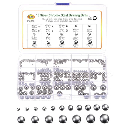 uxcell 390pcs G200 Precision Balls Assortment Kit 1mm - 12.5mm 18 Sizes