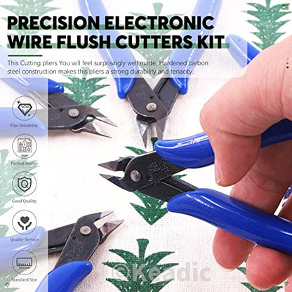 Keadic 6Pcs 5" Wire Cutters with Internal Spring and Soft Rubber Handle, Mini Flush Cutters, Micro Cutting Pliers Wire Nippers, Small Side Cutters for Hobby Modeling Jewelry Electronic Crafts (Blue)