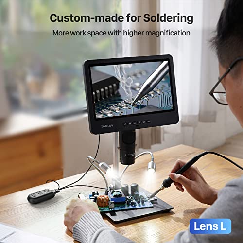 TOMLOV DM602 Pro 3 Lens 10.1" HDMI Digital Microscope 2000X, Boom Arm Stand - color: Brown