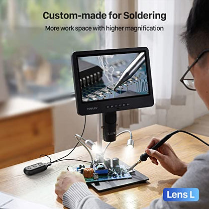 TOMLOV DM602 Pro 3 Lens 10.1" HDMI Digital Microscope 2000X, Boom Arm Stand - color: Brown