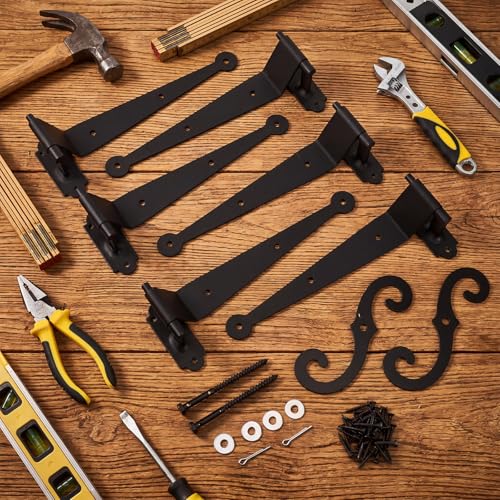 6 Pcs Steel Blind Shutter Hinges Black Pintle Strap Hinge Set