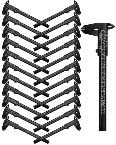 Frienda 20 Pcs Mini Plastic Caliper 6 Inch 150 mm Vernier Caliper Double Scale (Metric/inch) Black Eyebrow Ruler Plastic Vernier Ruler Sliding Gauge Measuring Tattoo Brow Tool for Student Office