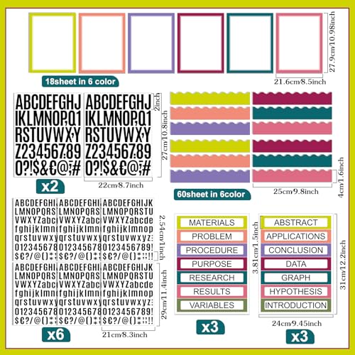 Sinload 92 Pcs Science Fair Board Supplies 60 Trim Scalloped Poster Boards 18 Presentation Subtitles 6 Project Titles 8 Letter Sticker for Classroom Display Boards(Bright Color,Wave) - color: Bright Color, style: Wave