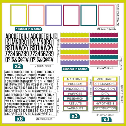 Sinload 92 Pcs Science Fair Board Supplies 60 Trim Scalloped Poster Boards 18 Presentation Subtitles 6 Project Titles 8 Letter Sticker for Classroom Display Boards(Bright Color,Wave) - color: Bright Color, style: Wave