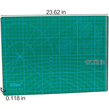 A2 Self Healing Cutting Mat, 23.62 x 17.72 in, 5-Ply PVC Craft Board for Rotary Cutters, Sewing, Quilting and Leatherwork, Green - size: 23.6"L x 17.7"W