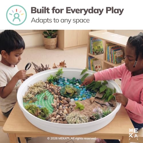 MEKA Deep Tuff Tray 27.8” Round Sensory Play Base, Heavy Duty Plastic Deep Spot Messy Activity Mud Water Sand Tray, Outdoor Indoor Open-Ended Learning Toy White - color: White