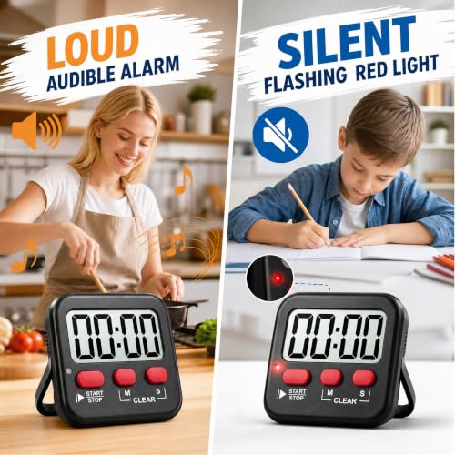 Antonki 2 Pack Digital Timer for Kids Classroom Kitchen Timers for Cooking - color: New Black