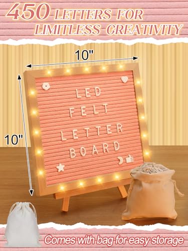 Aulock 10×10" Light up Felt Letter Board with Changeable Letters & Tripod - color: Pink