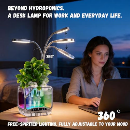 Misting Aeroponics Growing System, Smart Indoor Garden with Grow Light & Humidifier, Visual Root View, RGB Mood Light, Temperature Control, Hydroponic Planter Gift for Plant/Mushroom/Herb