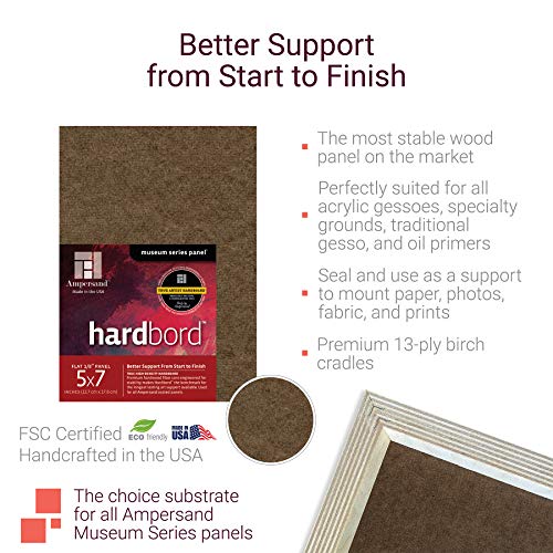 Ampersand Art Supply Hardboard Wood Painting Panel: Museum Series Hardbord, 12" x 24", 1/8 Inch Flat Profile - color: Flat Profile, size: 12" x 24" x 1/8"