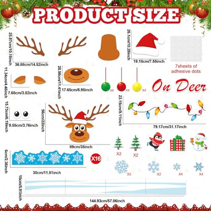 Christmas Reindeer Bulletin Board Set Winter Deer Bulb Classroom Decoration Xmas Large Elk DIY Photo Crafts Cutouts Snowflakes Bulletin Board Border for Holiday Party Classroom Wall Decor - style: Christmas Reindeer