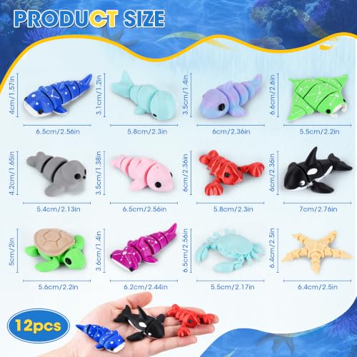 12 Pack 3D Printed Ocean Animal Toys Flexible PLA Sea Desk Decor Set - size: Marine Animals, style: 12 PCS