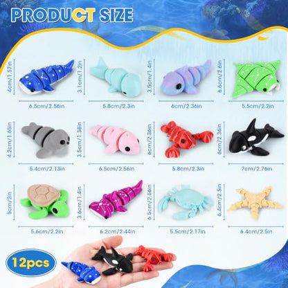 12 Pack 3D Printed Ocean Animal Toys Flexible PLA Sea Desk Decor Set - size: Marine Animals, style: 12 PCS
