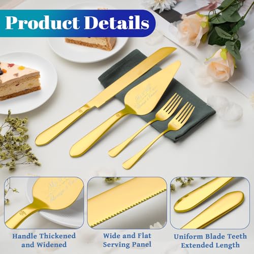 Eisinly Wedding Cake Cutting Set, Engraved Fixed Text & Patterns, Gold A - color: Gold, size: 13.0 Inch-Style A
