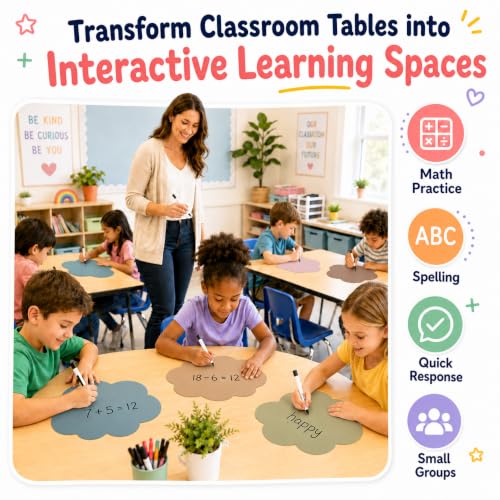 Cinrobiye 24 Pcs Dry Erase Stickers for Classroom Tables, Reusable Writable Decals with 2 Scrapers, Waterproof Dry Erase Spots for Desks, Whiteboards, Walls, Teacher Classroom School Supplies - color: Boho