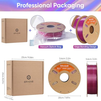 ERYONE Silk Filament PLA+ 1.75mm Shiny 3D Printer Filament, Multicolor PLA 4 in 1, 1kg (2.2LBS)/Spool, HS Silk Quadruple Color Twilight Glow (Black & Red & Deep Purple & Gold) - color: Silk Pla+ 4 in 1 Twilight Glow