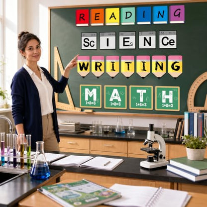 23Pcs Core Subjects Classroom Decoration Bulletin Board Set Science Reading Math Writing Bulletin Board Paper Book Sign Classroom Decor for Back to School Elementary Blackboard Craft Wall Decor
