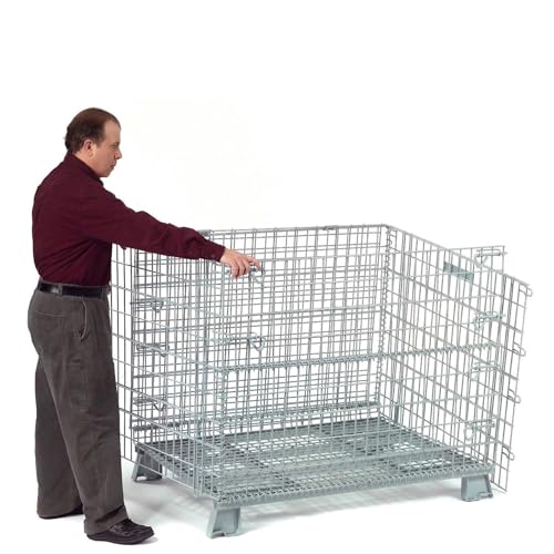 Global Industrial Wire Mesh Folding Open-Top Container, 21 Cu. Ft. Capacity, 5000 Lb Capacity, 40" L x 32" W x 34-1/2"H, Stackable and Collapsible, Gray